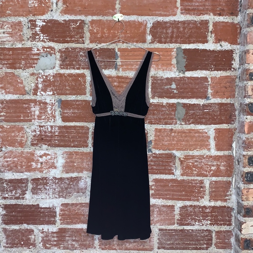 Vintage Velvet Free People V-Neck Dress in Black